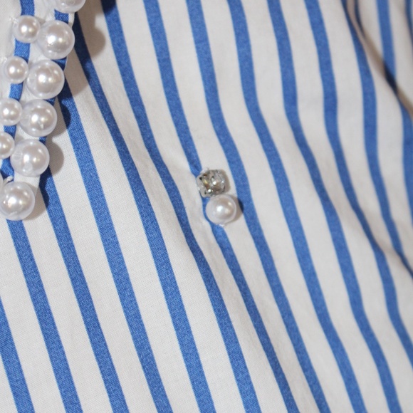 Talbots, Daffodil Stripe shirt Embellished with Pearls and Rhinestones - Picture 7 of 12
